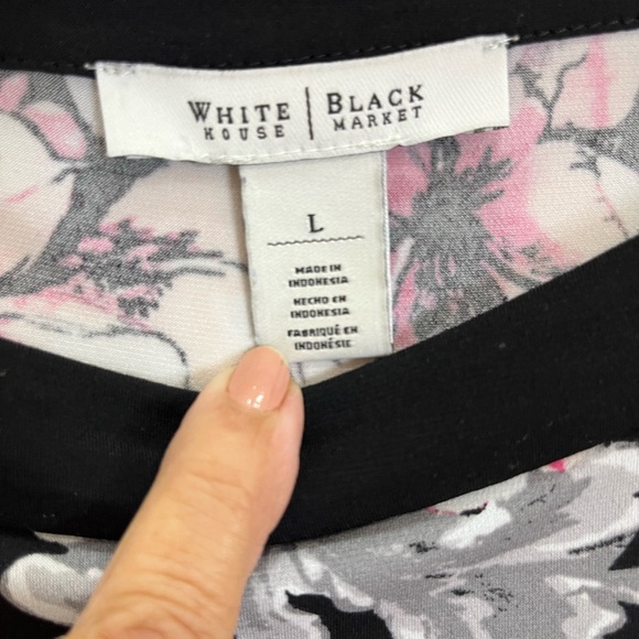 White House Black Market Black and Pink Floral 3/4 sleeve dress L - Picture 3 of 9